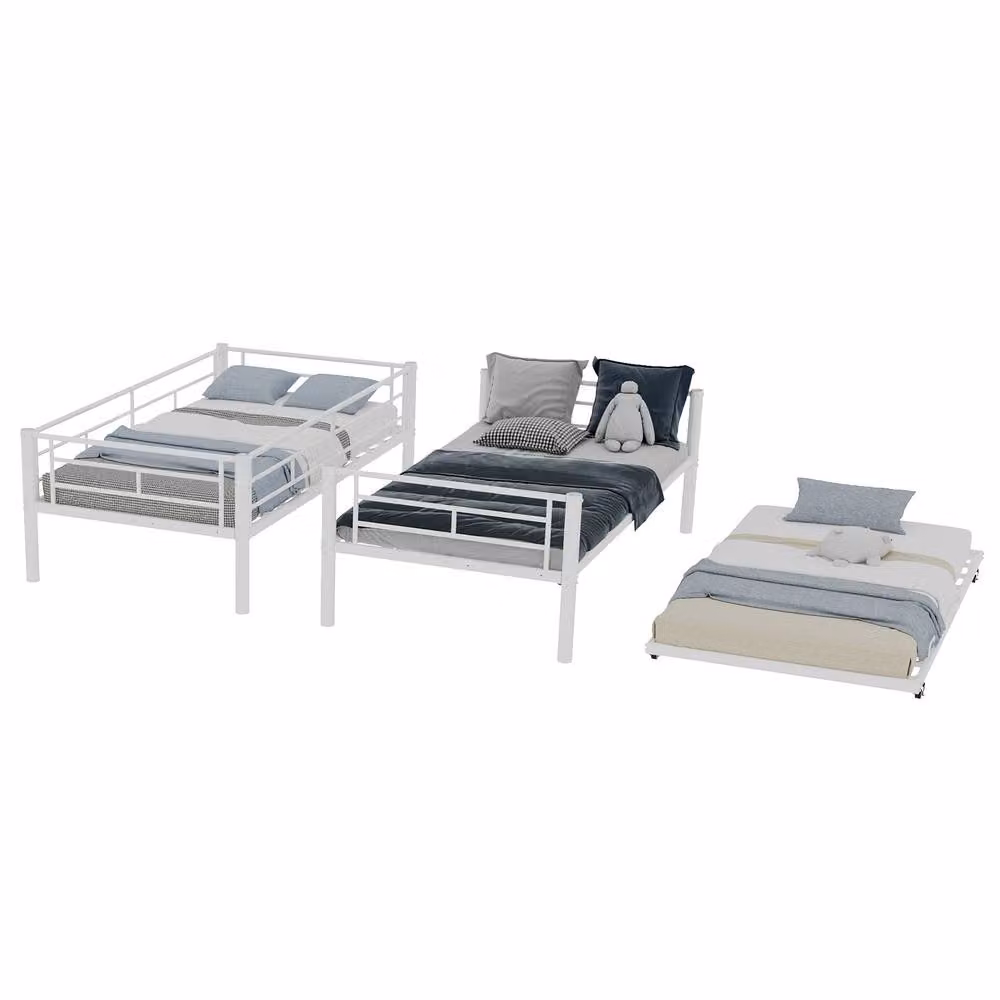 Matteo White Metal Triple Bunk Bed with Trundle for Children, Size: 90 x 200 cm – 1