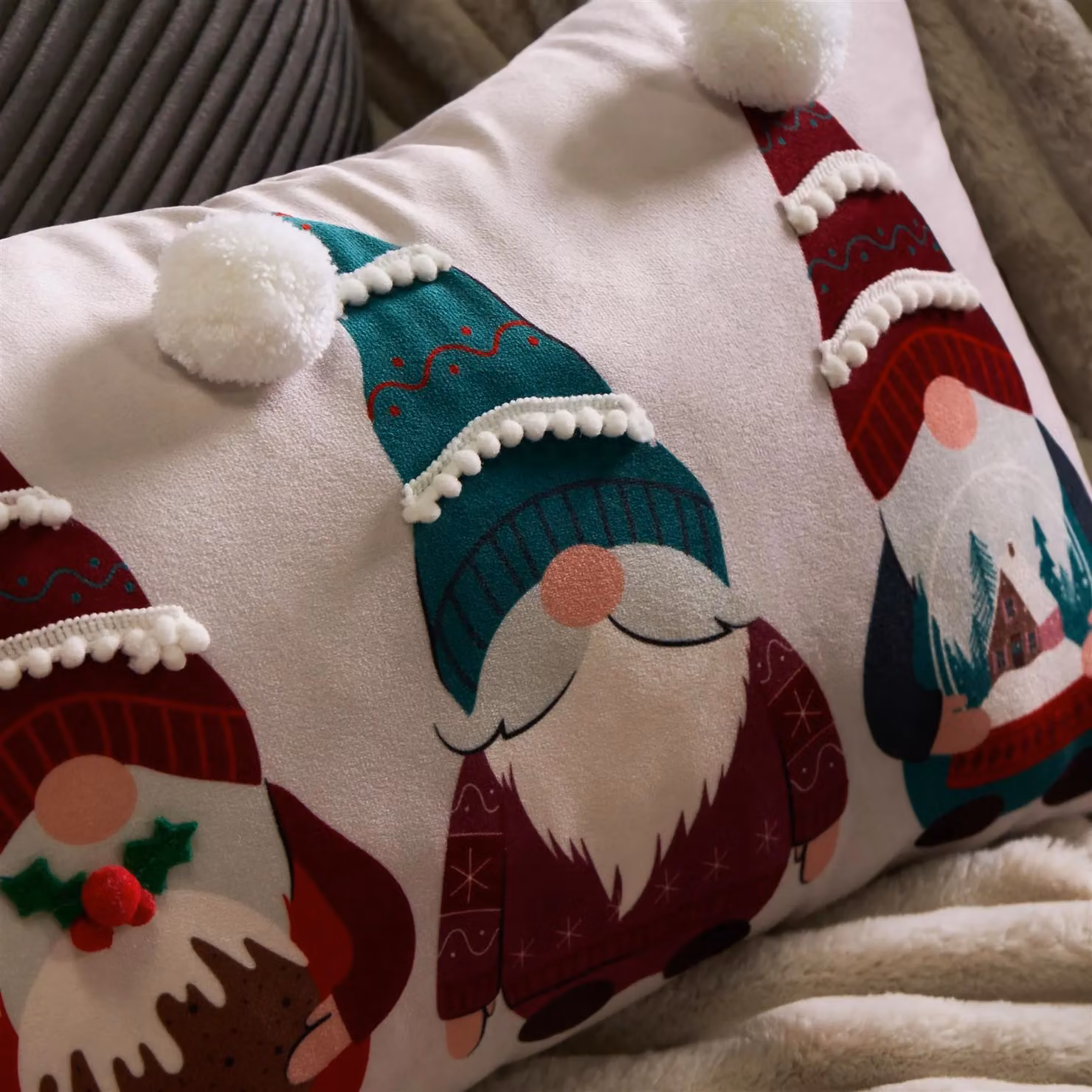 OHS Christmas Gonk Novelty Scatter Cushion, Beige, 30 x 30 cm – 2