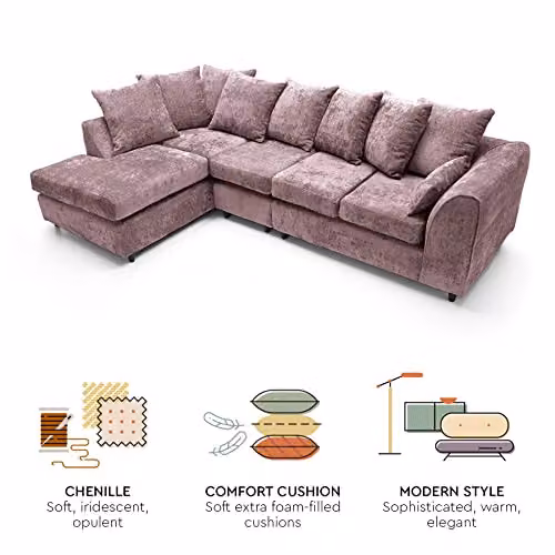 Abakus Direct Harriet Large Left Facing Corner Sofa in Pink Crushed Chenille Fabric – 4