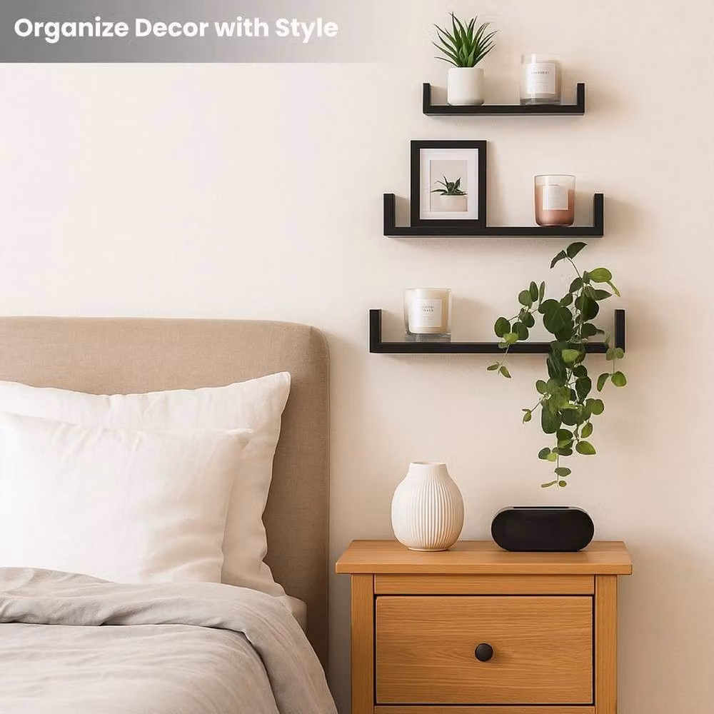 FORGEVIO Black U-Shaped Floating Wall Shelf – 4