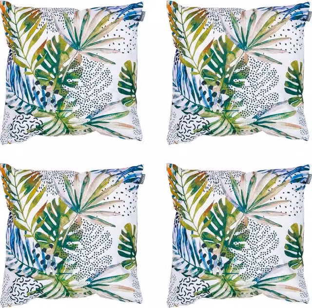 ICON Set of 4 Yellow and Green Watercolour Palm Print Outdoor Square Cushions