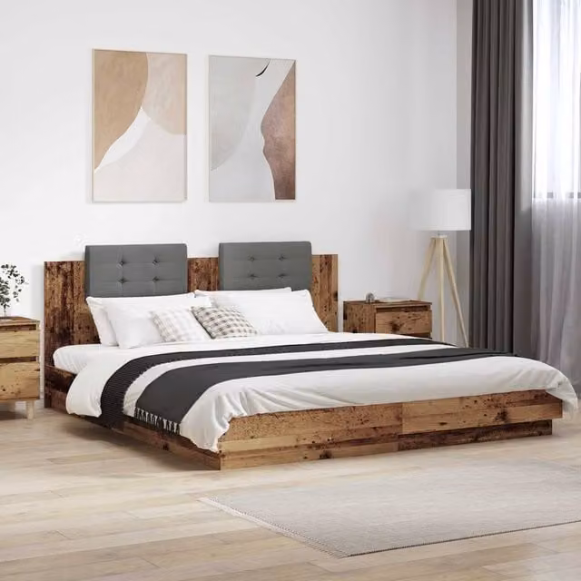 Berkfield Home Modern Bed Frame with Headboard and Lift Up Base in Brown Engineered Wood W/D/H: 180 x 200 cm