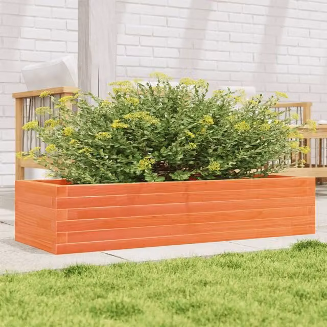 Berkfield Home Garden Planter in Wax Brown, Solid Wood Pine, W/D/H: 110 x 40 x 23 cm