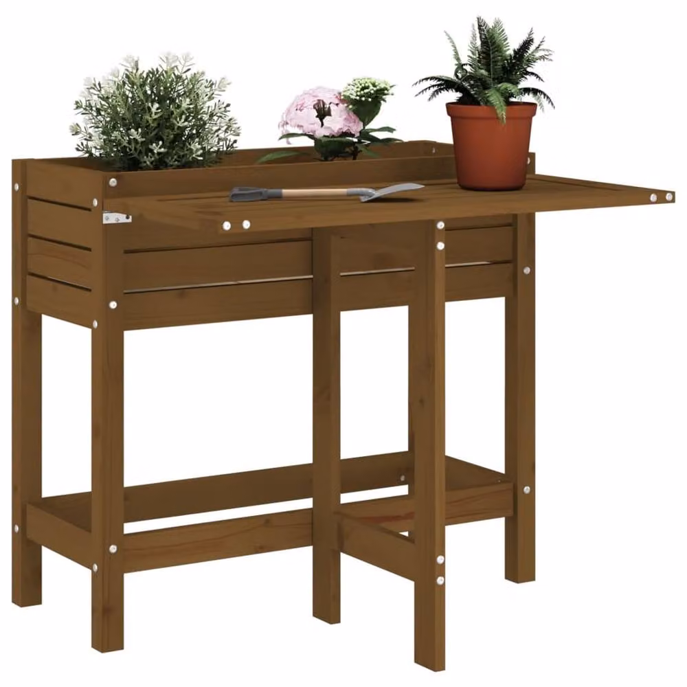 Berkfield Home Rustic Brown Solid Wood Pine Garden Planter with Folding Tabletop W/D/H: 84 x 75 x 73 cm – 2