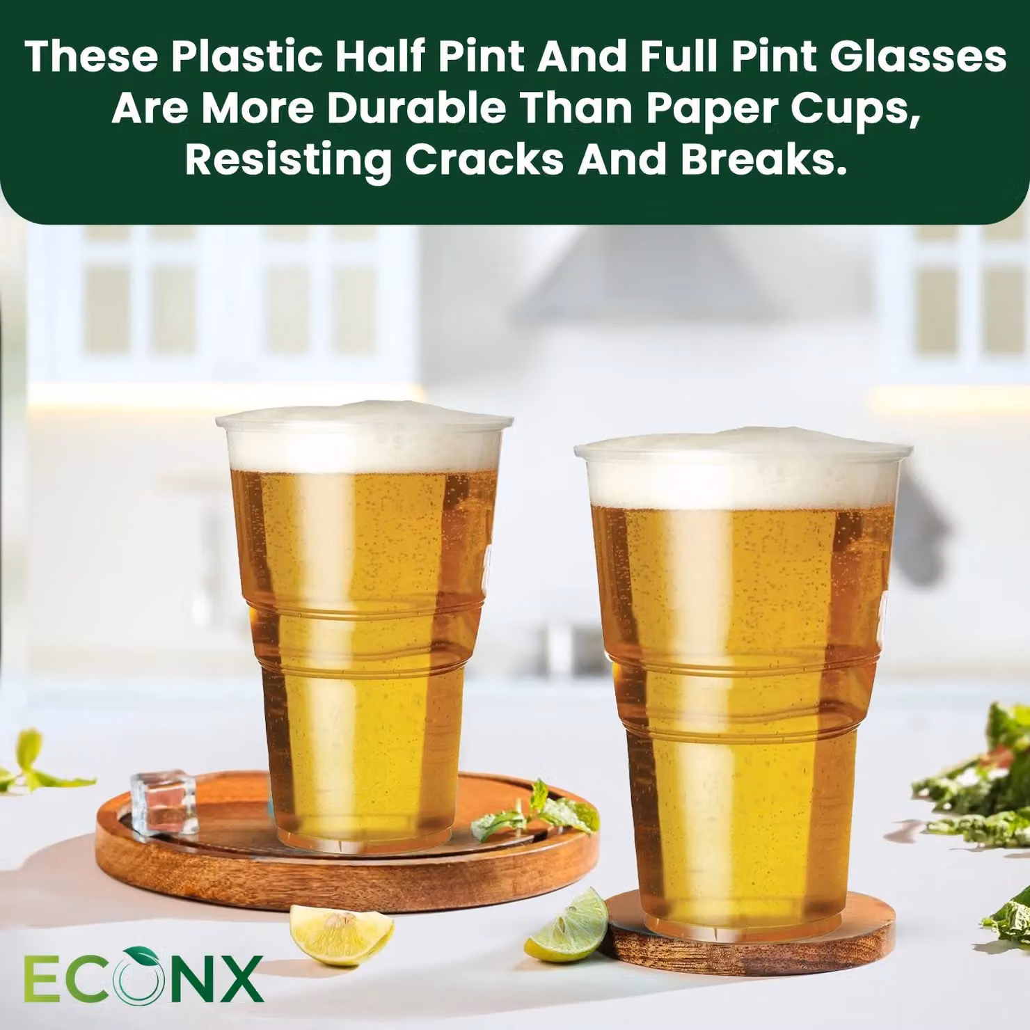 ECONX 100 Pack Disposable Clear Plastic Pint Glasses, 20oz Beer Tumblers – 6