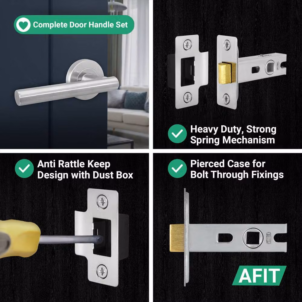 AFIT Olvera Range Satin Silver Round Rose Door Handles with T-Bar Latch, 1 Pair – 6