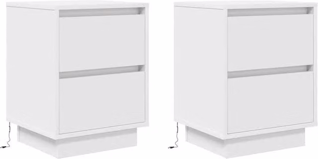 Berkfield Home Modern White Glossy Bedside Cabinets with Integrated LED Lights, Set of 2, W/D/H: 38 x 34 x 50 cm