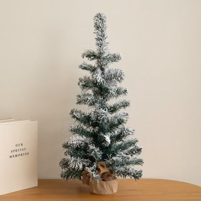 Samuel Alexander 60cm Snowy Mini Fir Christmas Tree in Green with Jute Bag Stand – 1