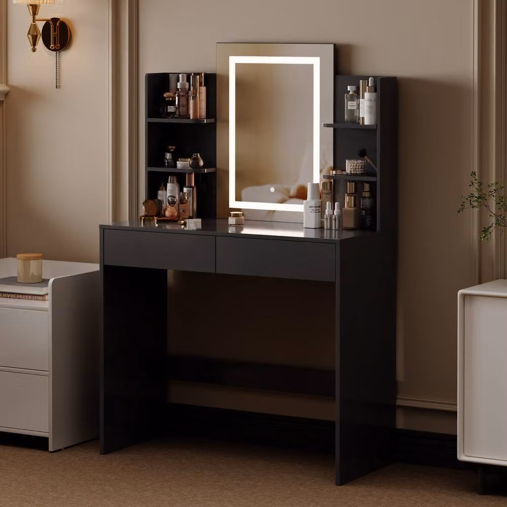 MCC Direct Texas Dressing Table with LED Hollywood Mirror and Drawers, Black, W/D/H: 135.5 x 90 x 40 cm – 6