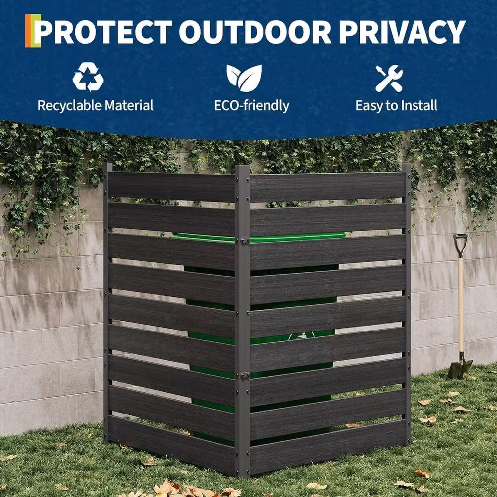 VOGREX 2-Panel Cedar Wood Privacy Screen and Trash Can Fence in Black – 4