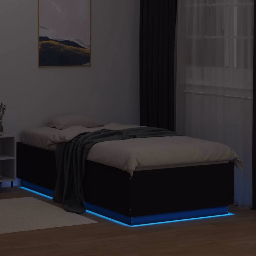 Berkfield Home Modern Black Bed Frame with LED Under-Bed Lighting and USB Charging Port, W: 100 cm, L: 200 cm – 4
