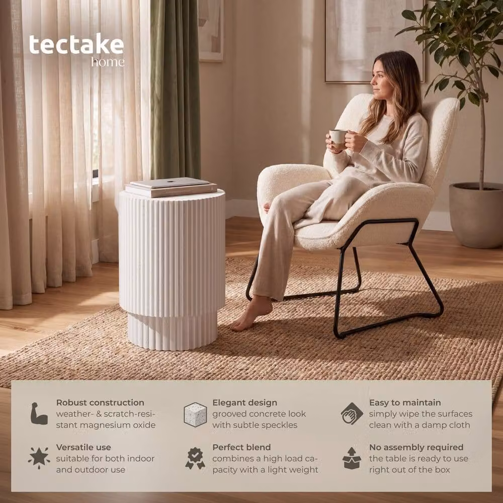 tectake Amira Round Side Table for Indoor and Outdoor Use, Cream/Beige, W/D/H: 38 x 38 x 51 cm – 2