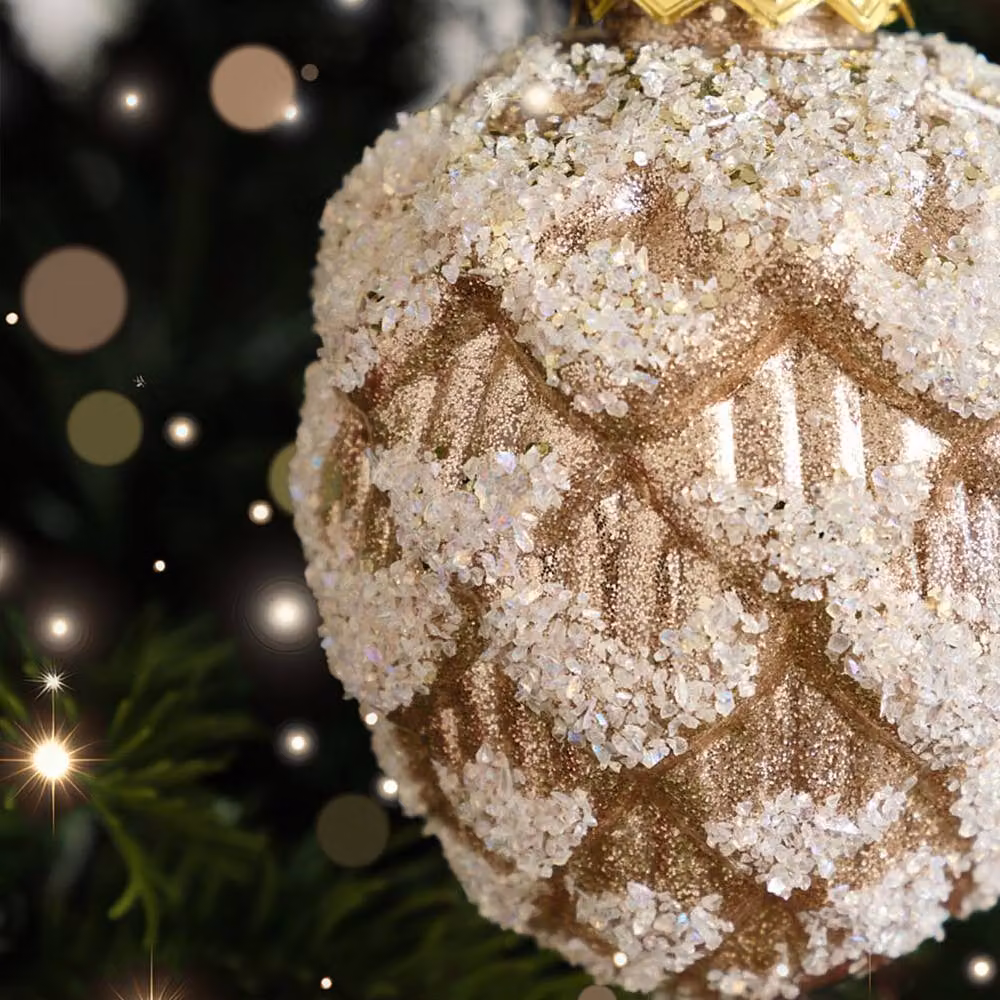 Melody Maison Brown and Gold Sequin Glass Christmas Bauble Decoration, Diameter: 8 cm – 3