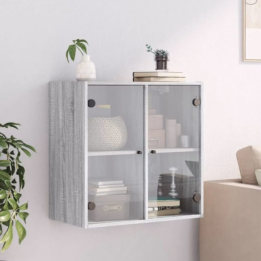 Berkfield Home Wall Cabinet with Glass Doors, Grey Sonoma, W: 68 cm, D: 37 cm, H: 68.5 cm – 2