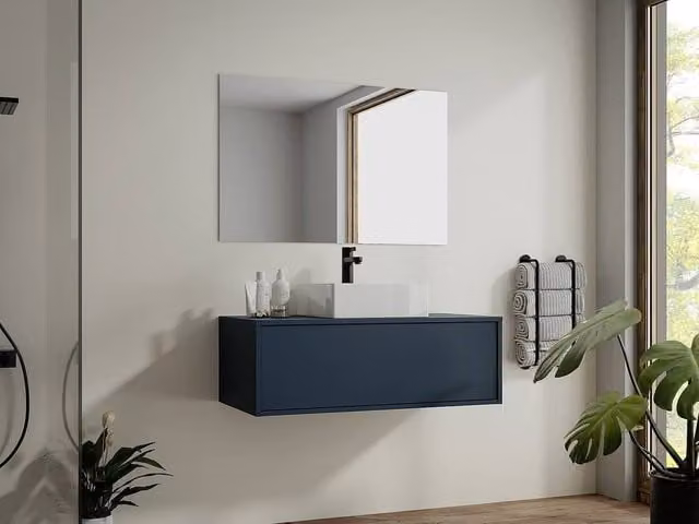 Vente-unique TEANA II Wall-Mounted Bathroom Vanity Unit in Midnight Blue – 1