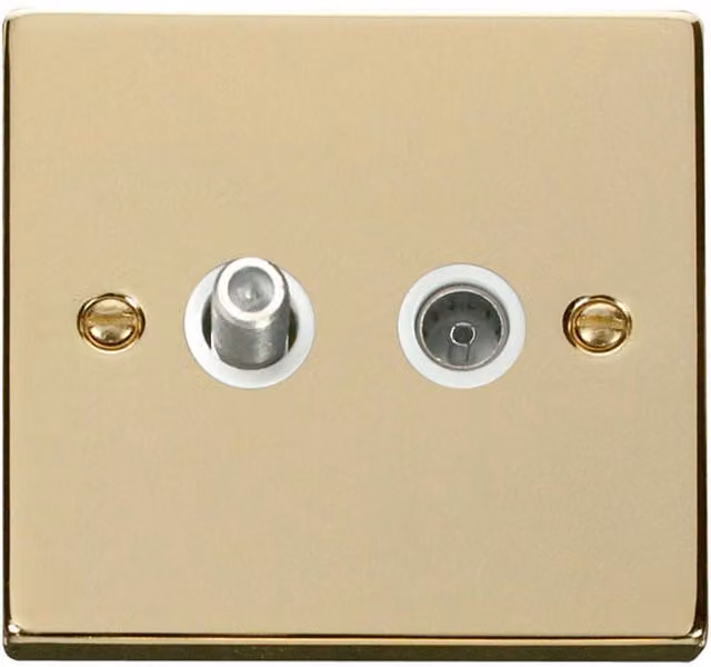 SE HOME Polished Brass 1 Gang Satellite Coaxial Socket with White Plate