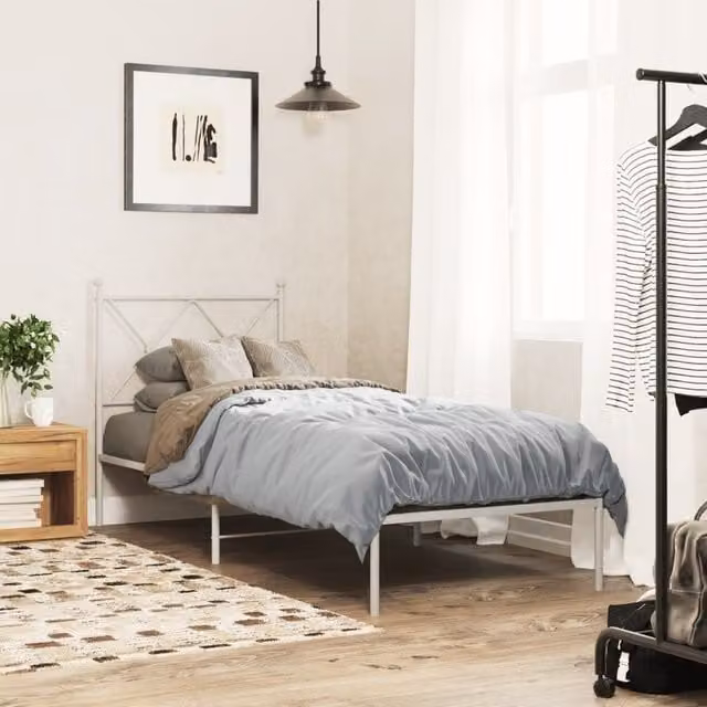 Berkfield Home Metal Bed Frame with Headboard, White, W: 80 cm, L: 200 cm – 1