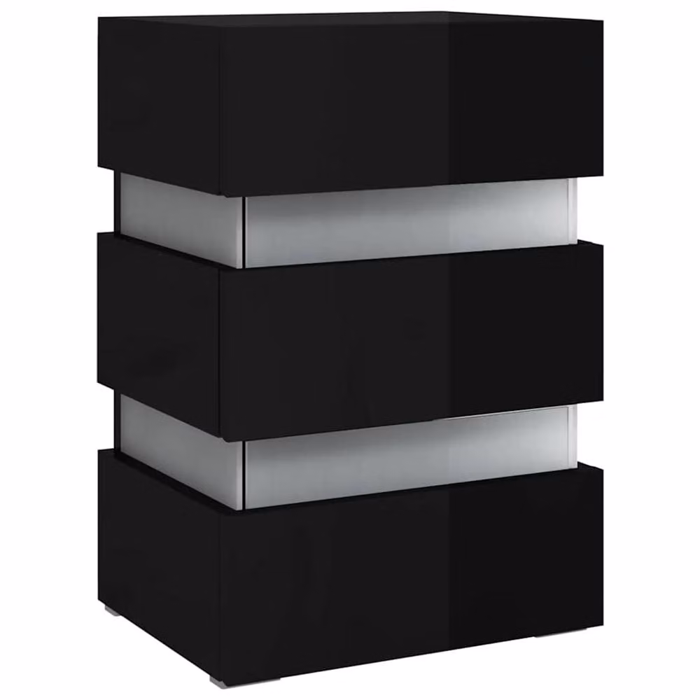 Berkfield Home LED Bedside Cabinet in High Gloss Black, W/D/H: 45 x 35 x 67 cm – 3