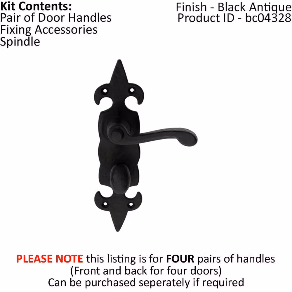 Loops 4 Pairs of Forged Scroll Handles with Bathroom Backplate, Black Antique, W: 20.6 cm, H: 5.7 cm – 2