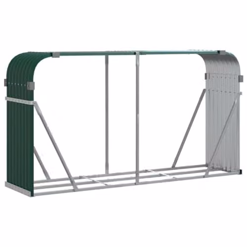 vidaXL Green Galvanised Steel Freestanding Log Holder W/D/H: 180 x 45 x 100 cm – 1