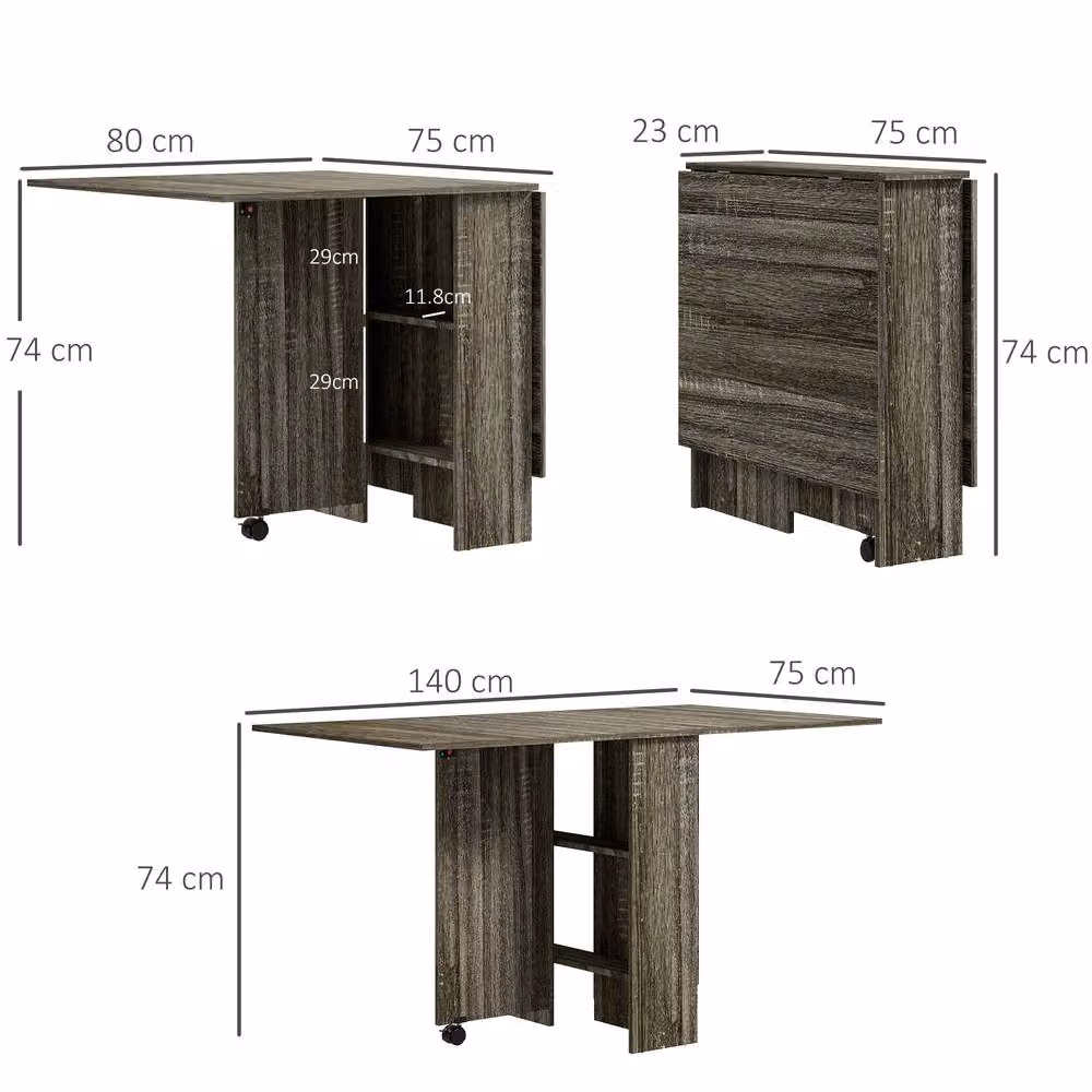 STILVORA Modern Grey Drop Leaf Dining Table with Castors and Storage – 3