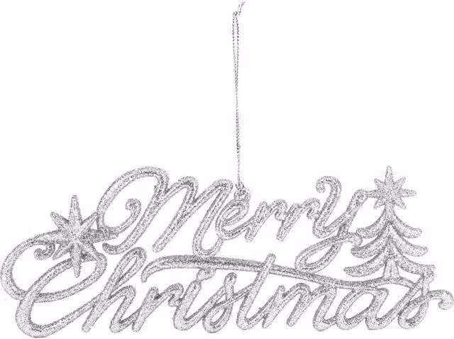 VFM e-Store White Merry Christmas Hanging Decoration, W: 14 cm, H: 20 cm