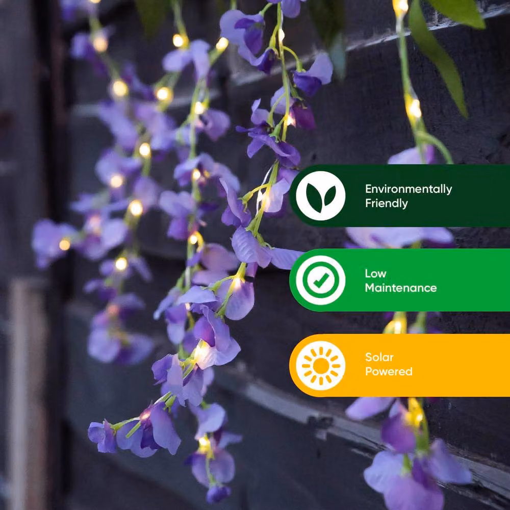 Gardenwize Solar Powered Purple Wisteria LED Hanging String Lights with IP44 Waterproof Rating – 3