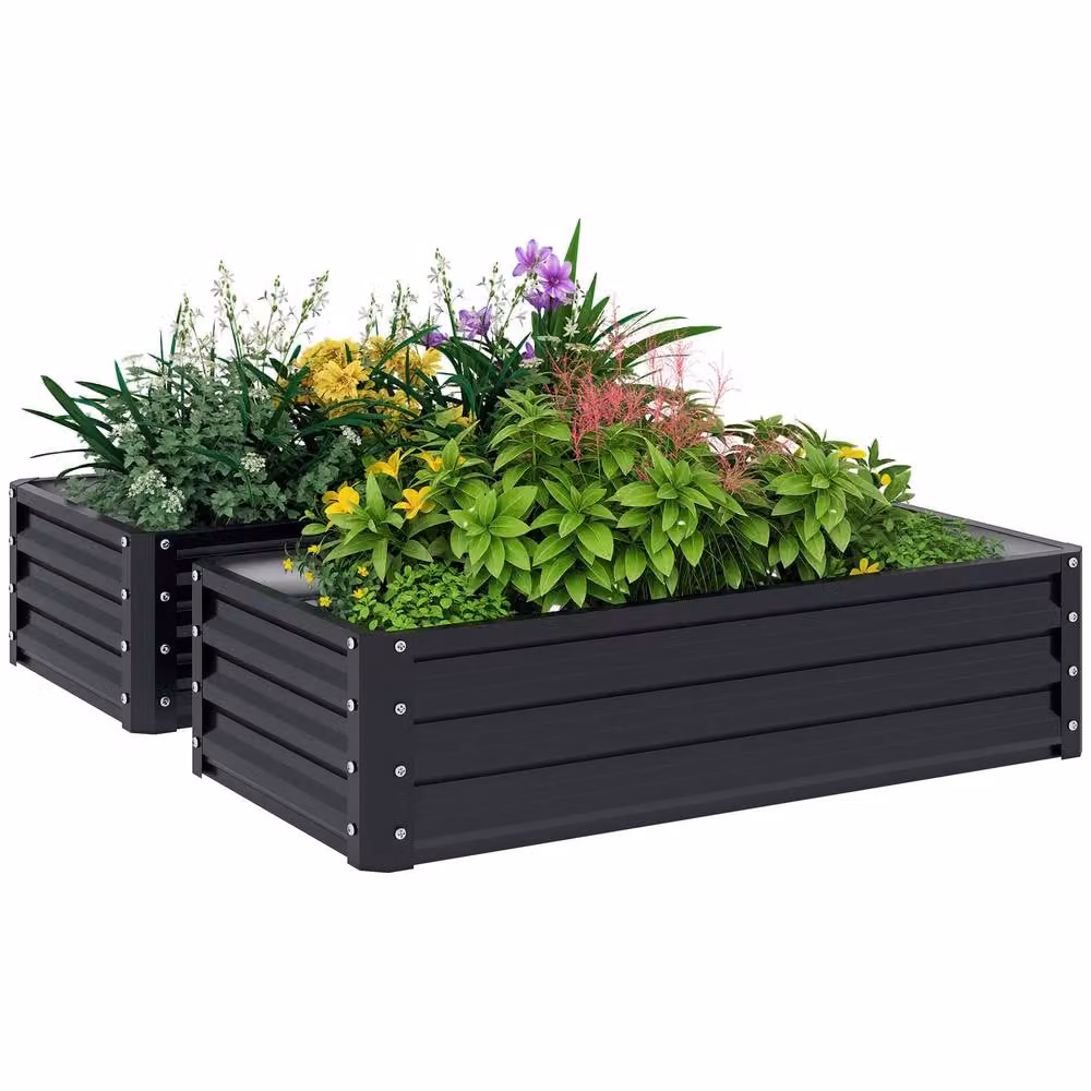Outsunny Set of 2 Grey Galvanised Steel Raised Garden Beds, W/D/H: 120 x 60 x 30.5 cm – 9