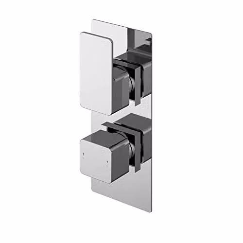 nuie WINTW01 Windon Modern Bathroom Thermostatic Concealed Twin Shower Valve with Single Lever Handle, Chrome – 1
