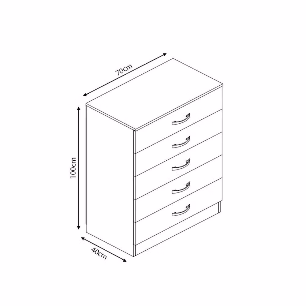 FORGEVIO Grey Gloss 5 Drawer Chest of Drawers – 2
