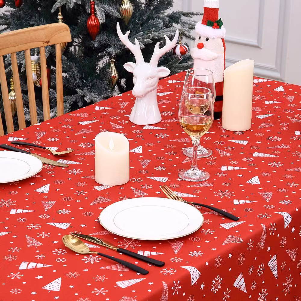 London Boutique Red Christmas Tablecloth, Waterproof and Wrinkle-Free Polyester Table Cover, W: 137.16 cm, L: 177.8 cm – 3