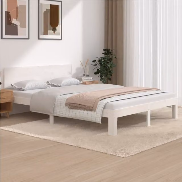 Berkfield Home White Solid Wood Pine Bed Frame W/D/H: 140 x 200 cm