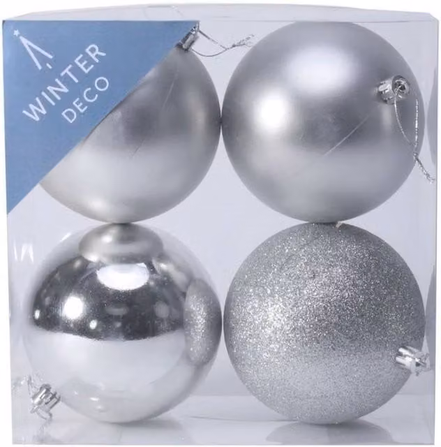 KDMD 2 Pack of 8 Silver Shatterproof Round Christmas Baubles, Diameter: 10 cm