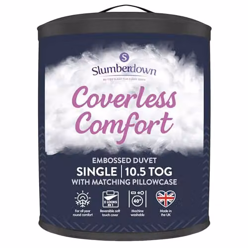 Slumberdown Coverless Herringbone 2-in-1 Reversible Single Duvet and Matching Pillowcase, 9 Tog, Blue, W: 135 cm, L: 200 cm – 2