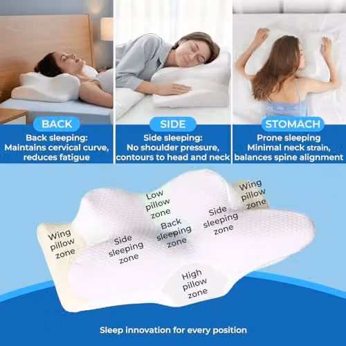 Lavio Orthopaedic Memory Foam Pillow in White with Removable Breathable Cover for Side, Back and Stomach Sleepers – 4