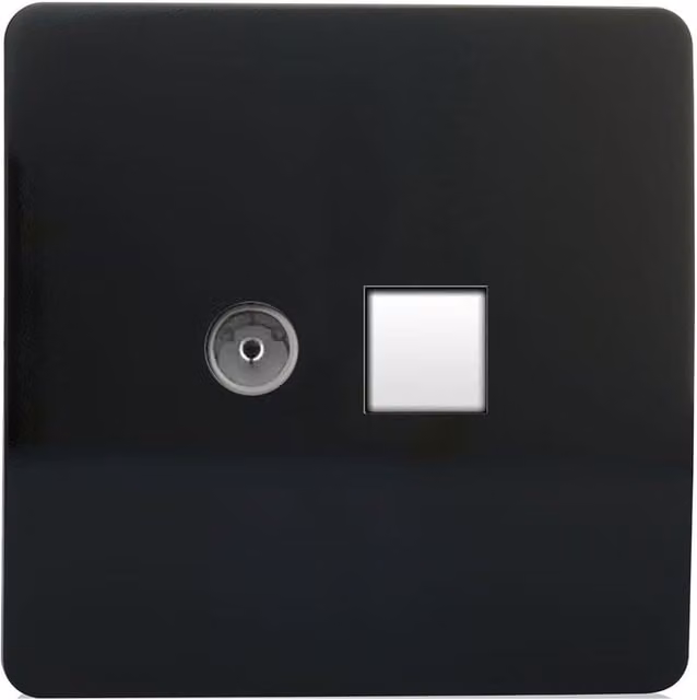 Trendi Combination Flush Co-axial and Telephone Socket in Piano Black