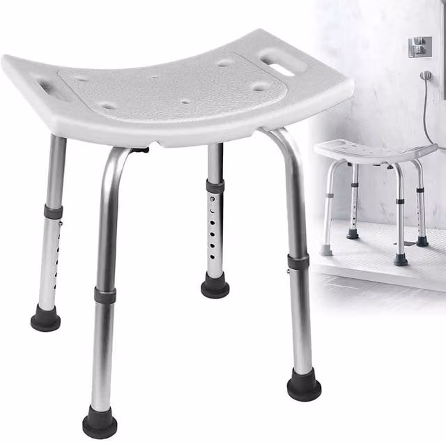 FORGEVIO Portable Aluminium Shower Stool in Grey with Non-Slip Surface
