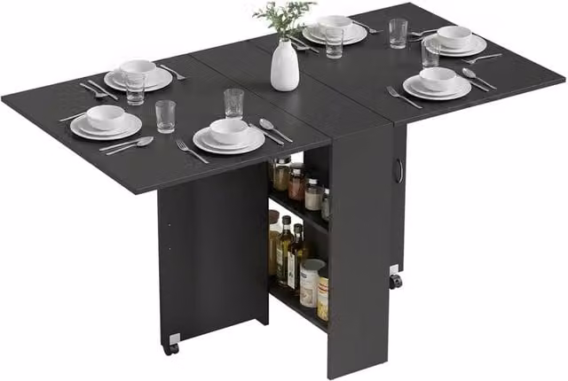 Nordara Black Drop Leaf Folding Dining Table for 4-6 Adults, W/D/H: 100 x 100 x 75 cm – 1