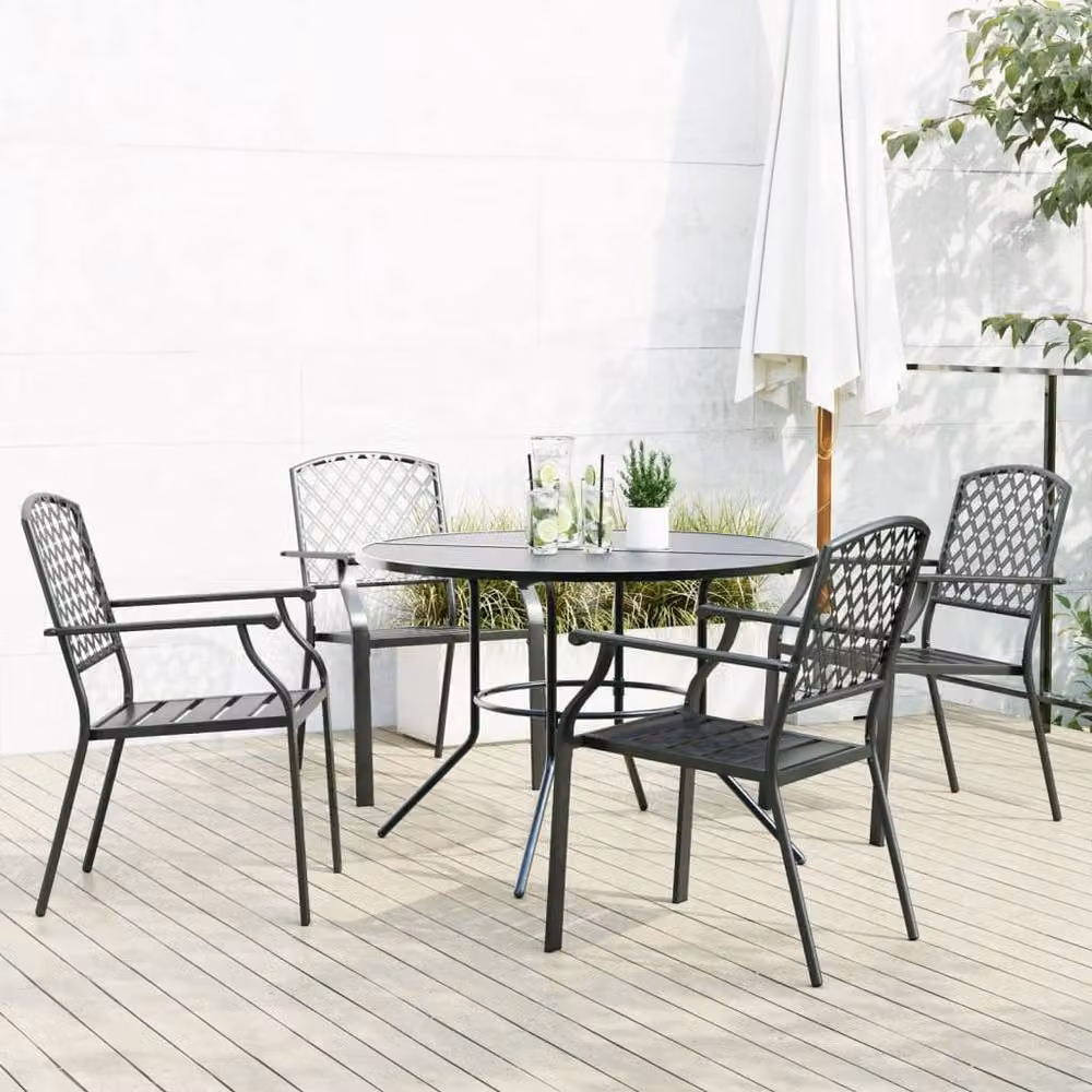 Berkfield Home Stackable Garden Chair Set of 5 in Anthracite Black Powder-coated Steel – 2