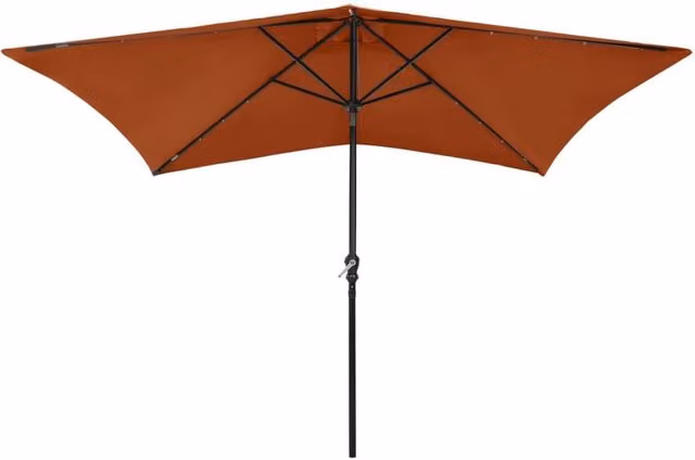 Berkfield Home Parasol with LEDs and Steel Pole in Burnt Orange, W/D/H: 300 x 200 x 200 cm