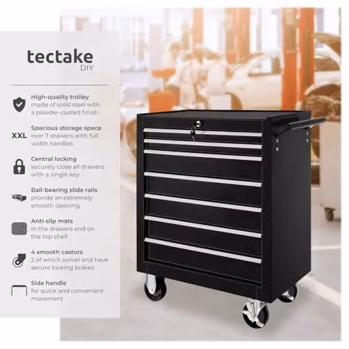 tectake Lockable Rolling Tool Chest with 7 Drawers in Black Steel – 3