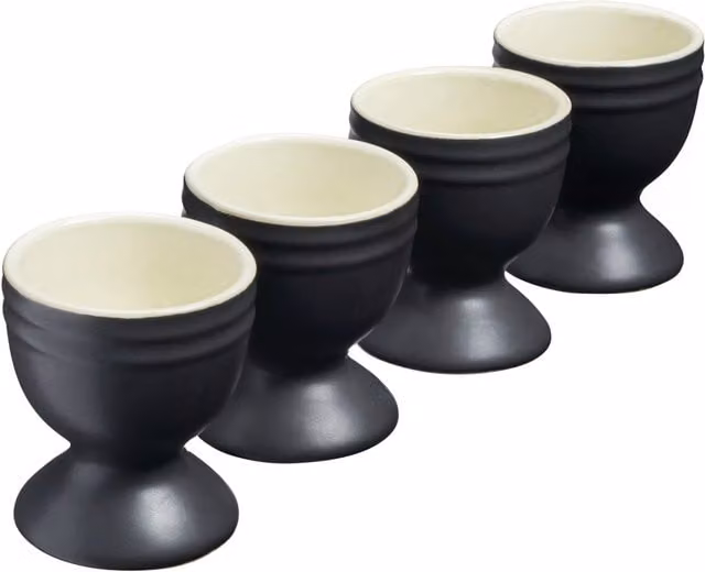 Cooks Professional Set of 4 Black Stoneware Egg Cups, Microwave and Dishwasher Safe