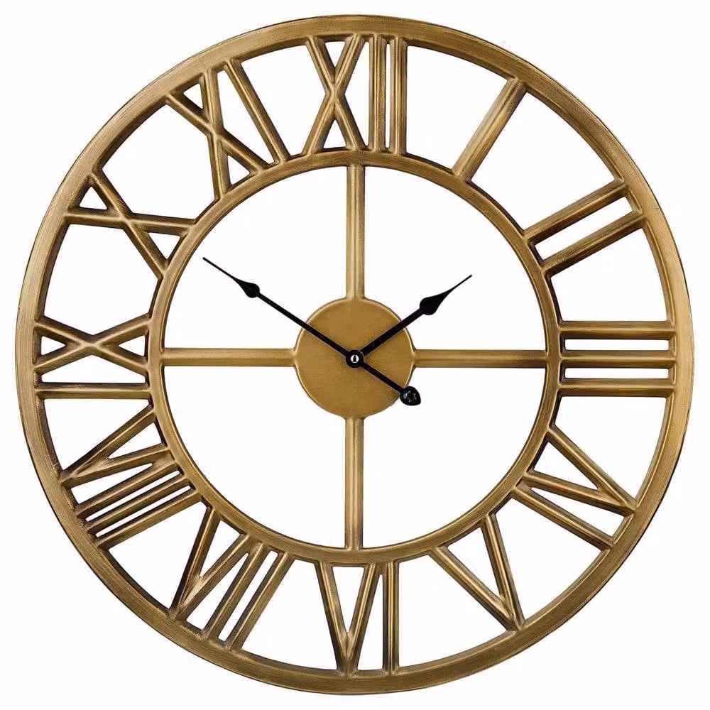 Wyld and Coco Timely Round Analog Wall Clock in Gold and Black with Metal Frame, Diameter: 61 cm – 1