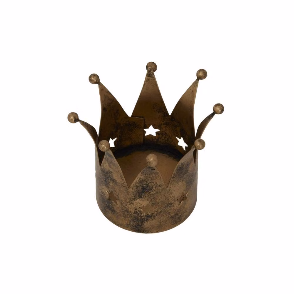 Lemon Pavilion Furniture and Decor Antique Crown Tealight Holder in Gold Metal, L7 x W7 x H8 cm – 2