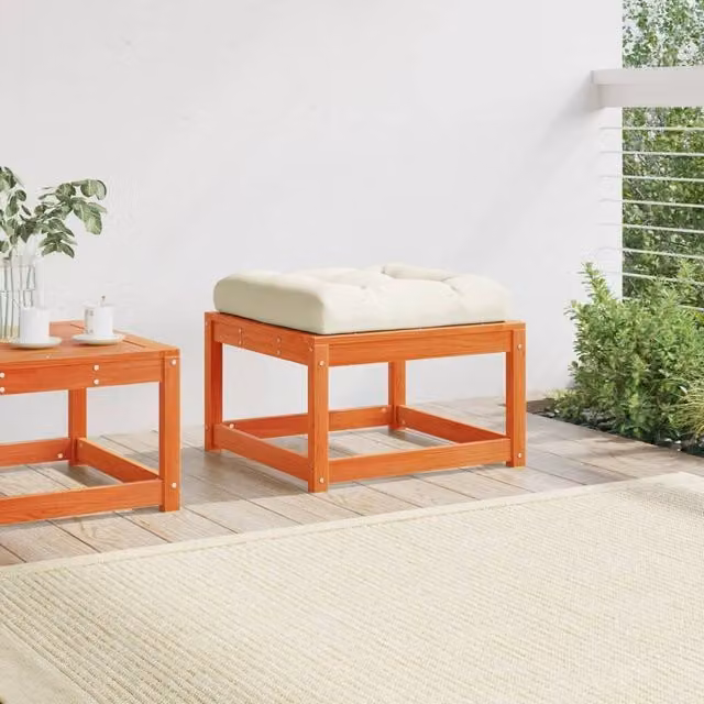 Berkfield Home Beautiful Garden Footstool with Cushions in Wax Brown Solid Pine Wood W/D/H: 73.0 x 78.0 x 83.0 cm