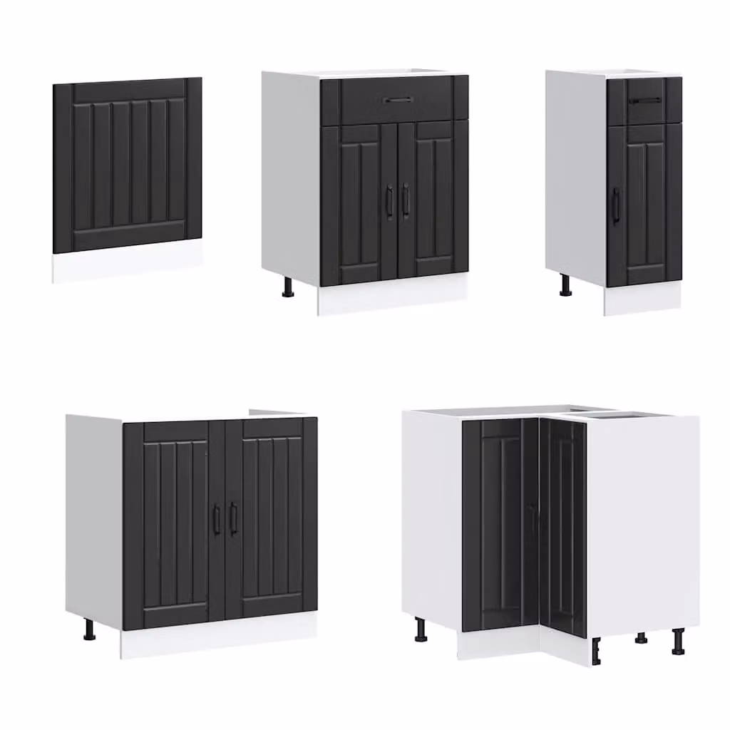 Berkfield Home Lucca 11 Piece Modern Black Kitchen Cabinet Set with Glass and Hinged Doors – 3