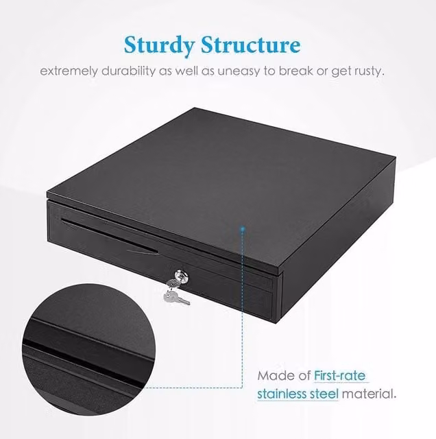 FLAVORA Cash Drawer Box with RJ11 and Key Lock, Black – 1