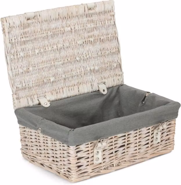 Red Hamper Empty Whitewash Picnic Basket with Grey Lining in White, W: 35 cm