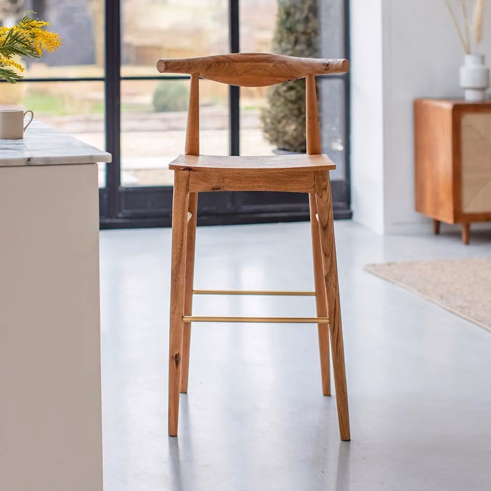 Atkin & Thyme Hiro Barstool in Natural Brown Wood and Metal