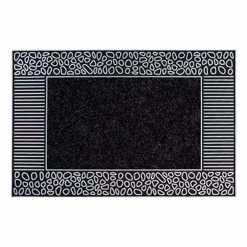 JVL Rico Pebbles Metallic Indoor Doormat, Silver and Black, W: 70 cm, D: 45 cm